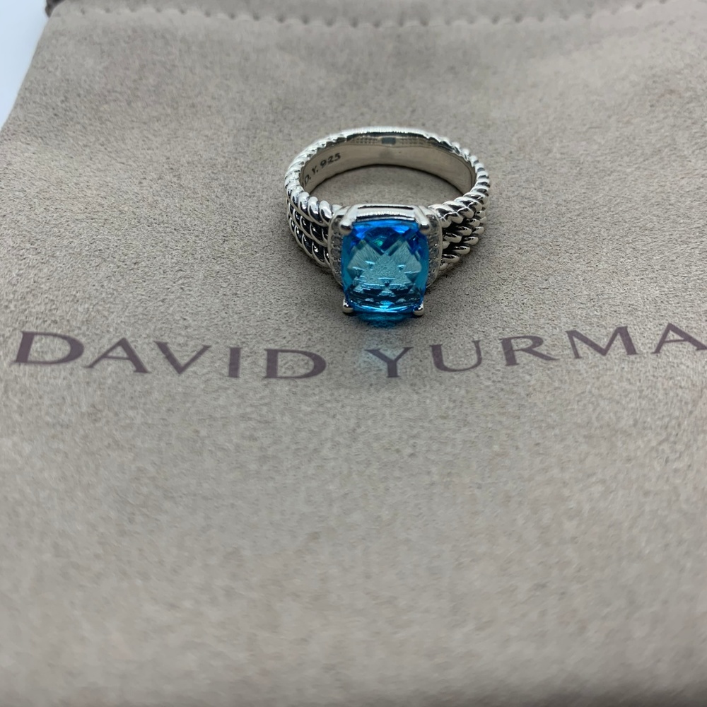 David Yurman Petite Blue Topaz Wheaton Ring Size 7 - Picture 5 of 5